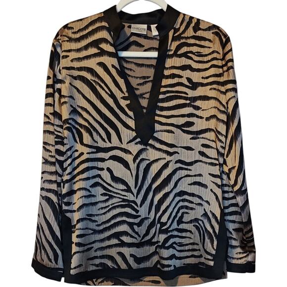 Chico's Silk Popover Tunic Top Animal Print Deep V Neck Women's Small Long Slv - Picture 1 of 7